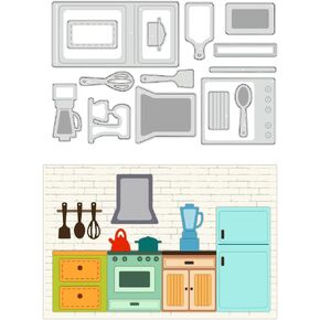 BENECREAT Kitchen Theme Metal Cutting Dies, Refrigerator Kitchenware Embossing Stencil Template for DIY Crafts Scrapbook ​Photo Album Decor Card Making, 9.5x14.8cm/ 3.7x5.8inch