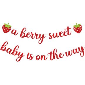 Strawberry Baby Shower Decorations Glitter Red a Berry Sweet Baby Is On The Way Banner for Baby Girl Strawberry Berry Baby Shower Decoration Berry First Birthday Gender Reveal Party Supplie