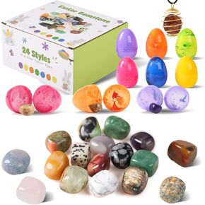 Filled Easter Eggs Fillers Stuffers Set, 24 Pack Prefilled Easter Eggs & Gemstones - Perfect for Kids & Teens Easter Egg Hunt, Party Favors, Classroom Prize Supplies