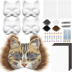 26 Pcs Diy Therian Mask Kit With Fur & Eye Mesh And Felt Sheet Whiskers Blank Cat Masks To Paint Furry Animal Mask