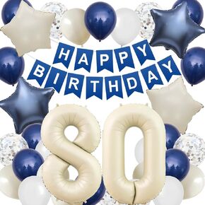 13th Birthday Decorations Blue White,Happy 13th Birthday Decorations with Navy Blue Silver Cream White Balloons Beige 13 Number Balloon Birthday Banner For Boys Girls Birthday Party Decor