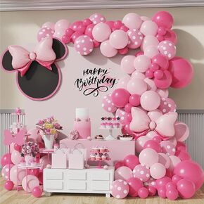 136PCS Pink Mouse Birthday Decorations - Pink and Rose Pink Polka Dot Party Supplies for Mouse-Themed Birthday, Baby Shower, Wedding Decorations