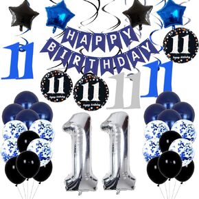 11th Birthday Decorations for Boys Girls - Navy Blue Birthday Decorations For Kids Party Supplies Including HAPPY BIRTHDAY Banner Balloons for Birthday Party Decor - 11 Years Old Birthday Decorations