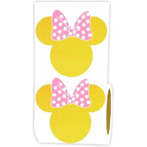 150Pcs Gold Mouse Head Stickers Big Size 2.73 x 2.62 Inch PVC Pink Min.ni Stickers Children's Birthday Party Decorations Supplies-Perfect for Min.ni Mous Themed Birthday Party
