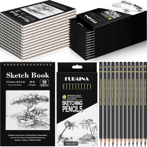 Humyoun 24 Pcs Sketch Drawing Pencils Kit Includes 5.5 x 8.5 Sketch Book and Graphite Pencils (12b - 4h) Top Spiral Bound Sketch Pad for Artists Beginners Teachers