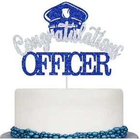 Congratulations Officer Cake Topper, Police Officer Graduation Decorations, Congrats Police Officer, Police Academy Graduation Party Decorations (Black and Blue Glitter)