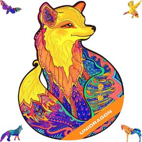 UNIDRAGON Wooden Puzzles for Adults Unique Jigsaw Puzzles - Medium Alluring Fox Small 9.8"x13" 195 PCS Deko with Cut 0.03 mm Wood Accuracy Animal