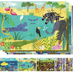 Puzzles for Kids Ages 3-5, 4 Pack 4-Difficulty-Level Puzzle with 12 16 24 32 PCS, Color-Zones on Back, 4-in-1 Progressive Animals World Jigsaw Toy Gift for Age 3 4 5 6 Year Old Boys Girls