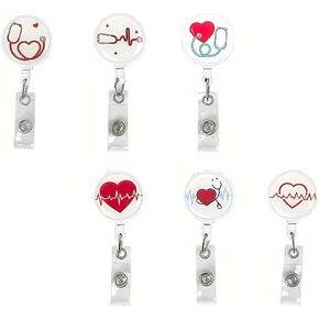 6pcs Nurse Badge Reels Holder Retractable with ID Clip for Nurse Name Tag Card Cute Nursing Doctor Teacher Student Medical MD Work Office (A)