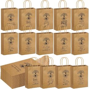 Motipuns 50 Pcs Christian Gift Bag Religious Kraft Paper Bags Bulk with Handle Medium Size Bible Verse Gift Bags Inspirational Bag Church Welcome Gift Bags for Family Easter Baptism