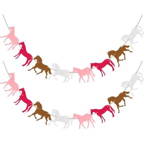 2 Pcs Horse Birthday Banner Decoration Horse Garland Banner Pink Horse Banner Party Supplies Horse Racing Party Equestrian Themed Birthday Baby Shower Birthday Decorations