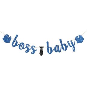 INNORU Boss Boy Banner Gender Reveal Party Decorations Baby Shower Boy 1st Birthday Banner Welcome Baby Boy Party Decorations Navy Blue Glitter
