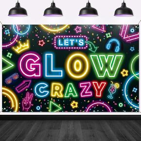 Neon Glow Backdrop Let's Glow Crazy Banner Glow Party Decorations UV Reactive Neon Background Photo Booth Party Supplies for Neon Birthday Glow Theme Party School Activities