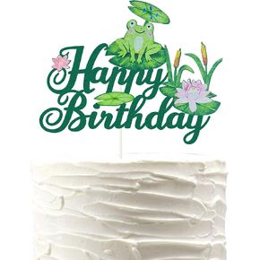 Green Glitter Frog كعكة عيد ميلاد سعيد Topper ، ضفدع الطفل دش صبي أو فتاة الديكور كعكة ، والزخارف لالتقاطات للحيوان لوجود لوازم ديكور حفلة استحمام الطفل.