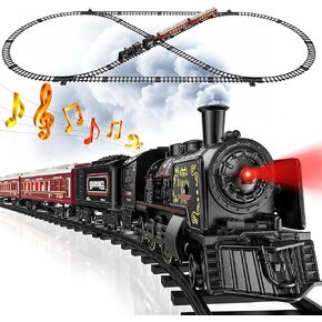 Hot Bee Train Set, Christmas Tree Train Toys with Luxury Tracks & Glowing Passenger Cars, Metal Toy Train with Smoke, Sound and Light, Toddler Model Train Set for 3 4 5 6 7+ Years Old Boys Gifts Kids