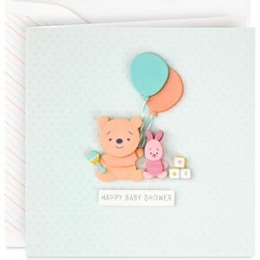 Hallmark Signature Disney Baby Shower Card for New Parents (Winnie the Pooh and Piglet) Welcome New Baby, Congratulations