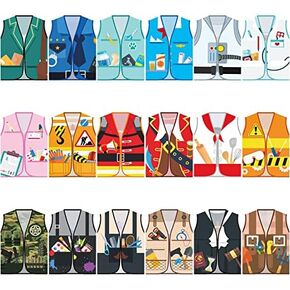 18 Pcs Kids Dress up Clothes Set Boys Community Helpers Dress up Costume Career Role Play Toddler Cosplay Vest Doctor, Police, Fireman Construction Worker Pretend Play for Preschool
