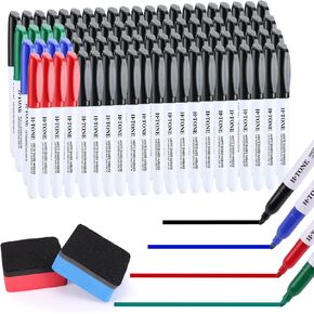72 Black+12 Colorful Fine Tip Dry Erase Markers and Eraser Kit Low Odor Non Toxic Thin Whiteboard Markers Set with Magnetic Dry Erase Erasers