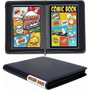 Comic Book Binder, 24+ Pockets Comic Book Storage Album, Premium PU Leather Comics Binder Fit for Comic Books Black