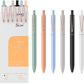 SUIN Gel Pens - Pack of 6, 0.7mm Black Ink, Retractable Rolling-Ball Gel-Pens, Medium Fine Point for Smooth Writing - Cute Office and School Supplies, Ideal Gifts for Women