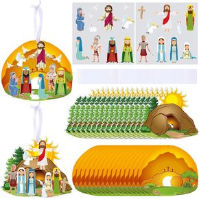 Civaner Make an Easter He Lives Sticker Scenes Religious Easter Craft Kit for Kids Resurrection Tree Ornaments Office Christian Jesus Stickers He is Risen Hanging DIY Art(16 Sets)