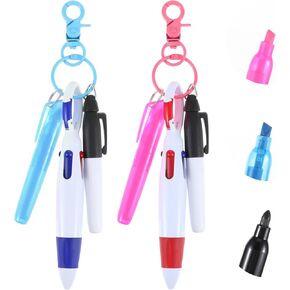 Lusofie 2 Pcs Mini Highlighter Nurse Pen Set Nurse Pens for Badge Include Highlighter Marker Pens and Ballpoint Pens with Nursing Keychain Clip Badge Pens for Nurses Nursing Badge Accessories