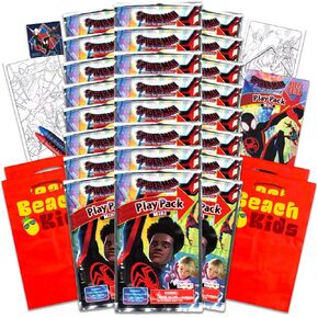 Spiderman عبر مجموعة Spiderverse Mini Party مجموعة - حزمة مع 24 ميل Morales Spiderman Play Packs مع صفحات التلوين والمزيد | في إمدادات الحزب العنكبوت
