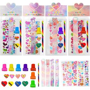 28-Pack Valentines Day Cards for Kids School – Valentine Stationery Set with Colorful Pencils, Heart Erasers, Rulers, Stickers, and More | Perfect Classroom Exchange Gifts & Kids Valentines Day Set