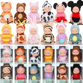 adodting 12pcs Mini Baby Baby Dolls 4.5 بوصة واقعية واقعية طفل دمى الأطفال الصغيرة مع ملابس حيوانية لطيفة طفل دمية صغيرة للأطفال الفتيات الصغار الصغار