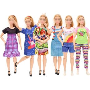 Miunana Bigger Girl Doll Clothes for 11.5 Inch Plus Size Girl Dolls Including 5 Sets Summer Fashion Dresses Tops Pants Outfit