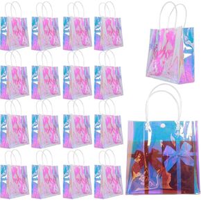 Naisidas 18PCS Holographic Small Gift Bag(7.9"x7.9"x3.1"), Reusable Iridescent Clear Gift Bags with Handles - Ideal As Birthday,Christmas, Bridesmaids, Weeding Gift Bags Party Supplies