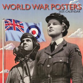 The Gifted Stationary 2025 Square Wall Calendar, World War Posters, 16-Month Arts & Antiques Theme Hanging Calendar with 180 Reminder Stickers, Month Planner for Home, or Creative Spaces, 12x12 In