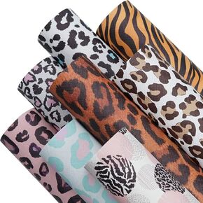 8 Pieces 8x12 Inch(21x30cm) Leopard Pattern Printed Faux Leather Fabric Sheets Cotton Back for Leather Bows and Earrings Making, Each Pattern One Sheet, in Total 8 Sheets
