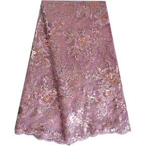 SanVera17 African Fabric Net Fabrics Sequins Embroidery Nigerian Embroidered Lace Fabric for Party Dress (Gold) 5 Yards 2206-1
