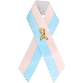 Fundraising For A Cause | Pink & Blue Satin Ribbon Pin - (SIDS) Sudden Infant Death Syndrome Awareness Ribbon Pin