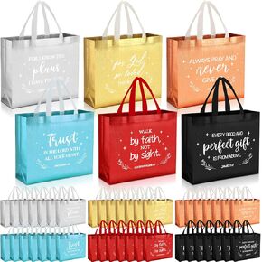 48 Pcs 16" Christian Gift Bags Bulk with Handle Large Religious Gift Bags Bible Verse Baptism Tote Reusable Church Welcome Visitors Non Woven for Holy Week Easter Sunday School Family(Multicolor)