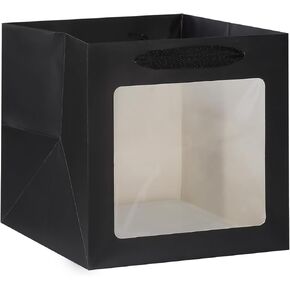 KEYYOOMY Brown Square Kraft Paper Gift Bags with Window- Small Square Bottom Gift Bags with Handles Party Favor Bag for Wedding Party Birthday Christmas (12 CT, 8x8x8 In)