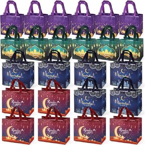 24PCS Ramadan Mubarak Reusable Gift Bags, Assorted Sizes Treat Bags with Handles, Ramadan Mubarak Party Bags, Multifunctional Non-Woven Ramadan Bags for Gifts Wrapping, Ramadan Kareem Party Supplies