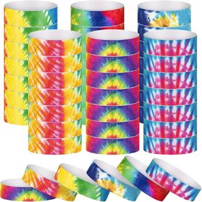 600 Pcs Paper Wristbands Wrist Bands Bulk Neon Party Paper Bracelets Waterproof Hand Bands Events Adhesive Identification Wristbands Armbands for Concert Party Classroom (Tie Dye Style)