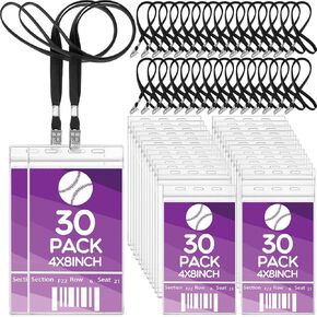 Patelai Black Extra Large 4 x 8 Inch Badge Holders with Lanyard Bulk PVC Waterproof Card Holder Credential ID Protector Sleeves 3 Lanyard Slots at Top for Office Sporting Events Concert (30 Pcs)