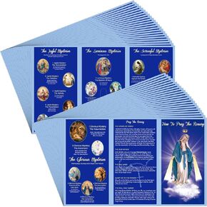 50 Pcs How to Pray the Rosary Prayer Card 9.7 x 6 Inches Catholic Laminated Card How to Pray the Rosary Pamphlet for Beginner Sunday Learning(Light Blue)