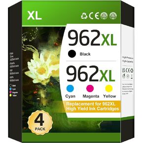 962XL 962 Ink for HP 962XL Ink Cartridges Combo Pack Compatible for HP Ink 962xl Black and 962 Color Combo Pack Work for HP Office Jet Pro 9010 Ink Cartridges 9020 9015 9018 Printers (4 Pack)