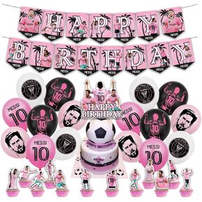 Birthday Party Supplies For messi Includes The Soccer Inspired Happy Birthday Banner - Cake Topper - 24 Cupcake Toppers - 16 Balloons