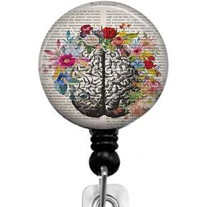 Flowers Around The Brain Badge Reel,Retractable Name Card Badge Holder with Alligator Clip, Medical MD RN Nurse Badge ID, Badge Holder, Office Employee Name Badge