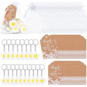 50 Sets Daisy Party Favors Including Daisy Keychains Organza Bag Thank You Kraft Tags for Daisy Groovy Birthday Baby Shower Summer Party Bridal Wedding Guests Return Gifts