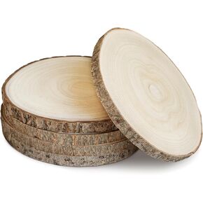 Large Unfinished Wood Slices, 5 Pcs 7-8 Inch Wooden Discs for Centerpieces, Crafts, Rustic Wood Slabs & Circles for Tables Wedding Party Christmas Decor
