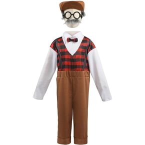 IBTOM CASTLE Old Man Costume for Kids Boys 100 Days of School Costume Jumpsuit+Hat+Glasses+Fake beard Grandpa Cosplay Outfit