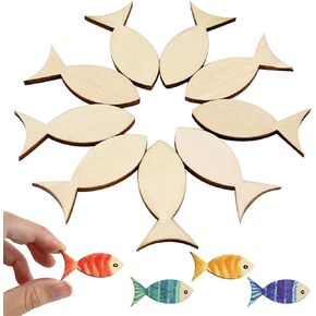 100pcs أشكال السمك الخشبية القاطعات DIY القطع الخشبية الحلي لمشروع الحرف والزينة