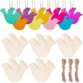 Framendino, 32 Pack Bird Wood Cutouts Unfinished Wooden Peace Dove Birds Hanging Ornaments Craft Gift Tags with Ropes for DIY Crafts Home Party Decorations