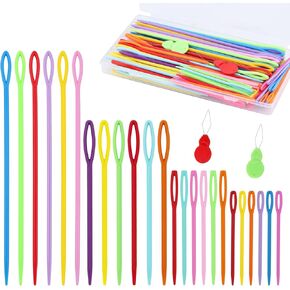 120 Pcs Plastic Sewing Needles - 4 Sizes of Yarn Sewing Needle with Threader and Box, Large Eye Plastic Sewing Needles, Plastic Needles for Yarn, Knitting Needles for DIY Sewing Handmade Crafts